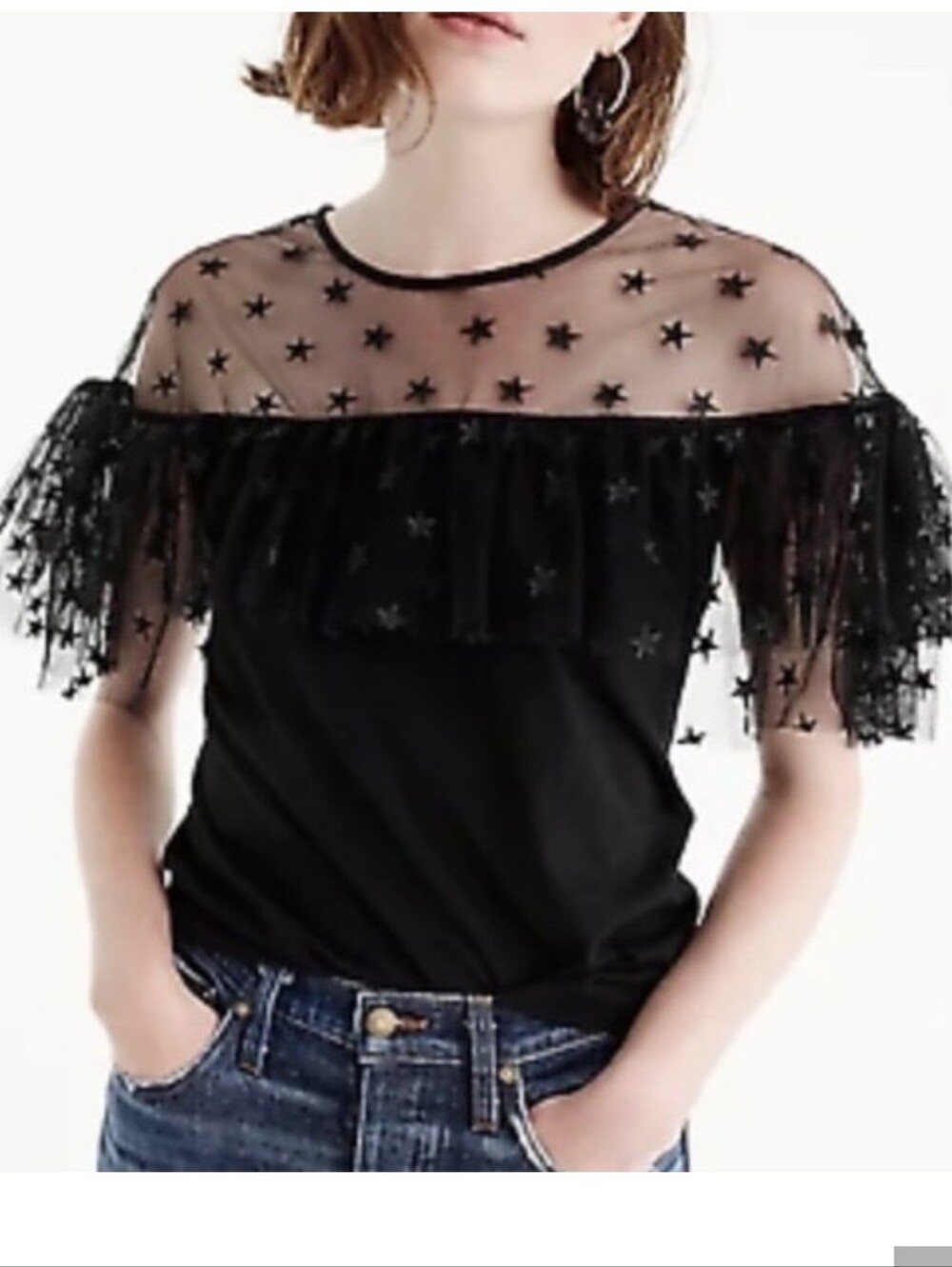 J. Crew Black Tulle Star Top/ Size XS/ NWT